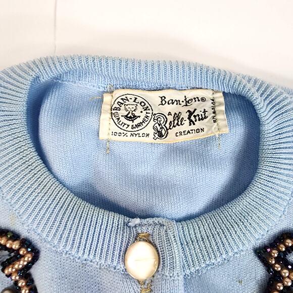 Vintage Ban Lon Blue Knit Cardigan Sweater - M - Picture 5 of 5